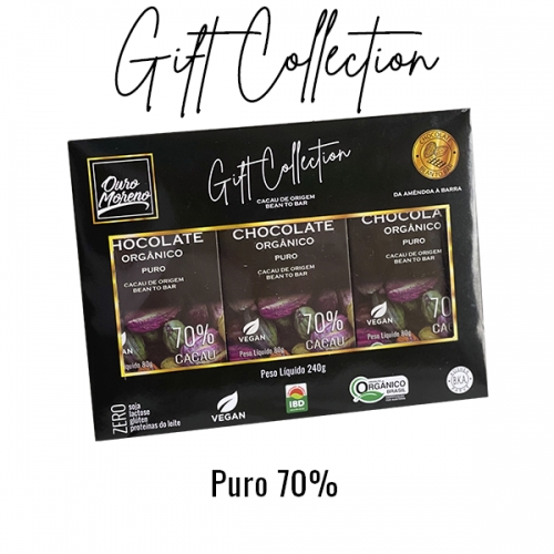 Gift collection de chocolate orgânico 70% cacau ouro moreno com 3 barras de 80g